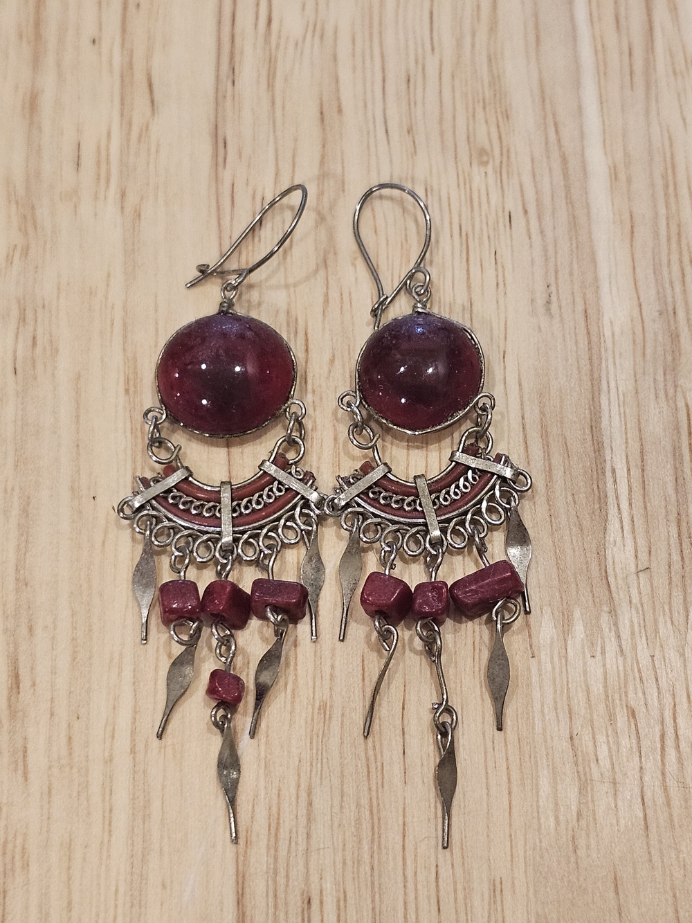 Vintage Boho Crimson Glass Chandelier Earrings8